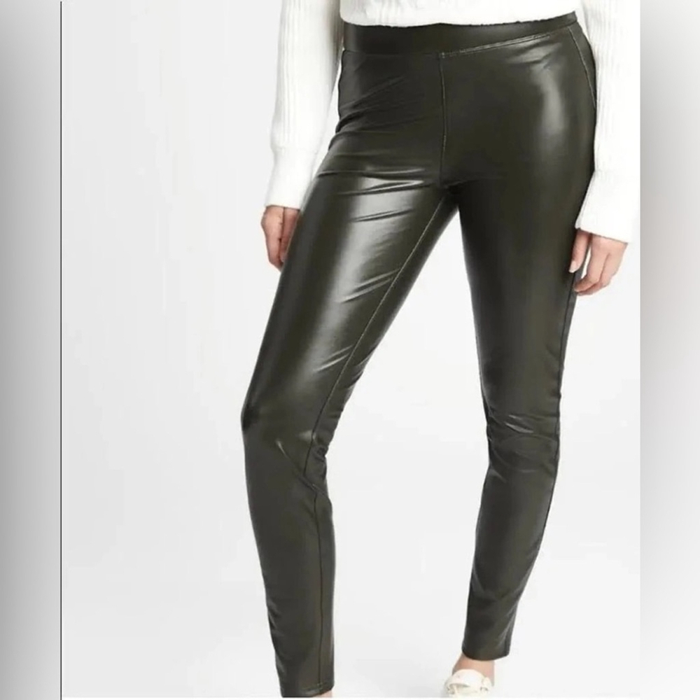 * NEW Gap Dark Green Fleece Lined Faux Leather Leggings Size S